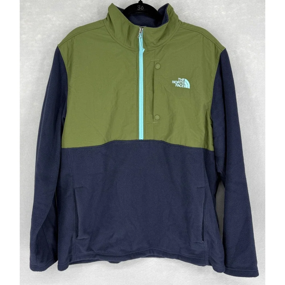 The North Face Fleece Pullover Men XL Green Navy Blue Quarter Zip‎ Colorblock
